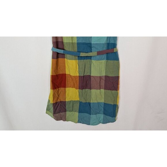 Toad & Co sz M Funday Tie Shirt Dress Organic Cotton Multicolor Checkered Plaid - Picture 11 of 14
